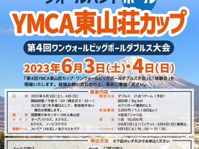 第4回YMCA東山荘カップ（1-wallダブルス大会＆体験会）開催のお知らせ